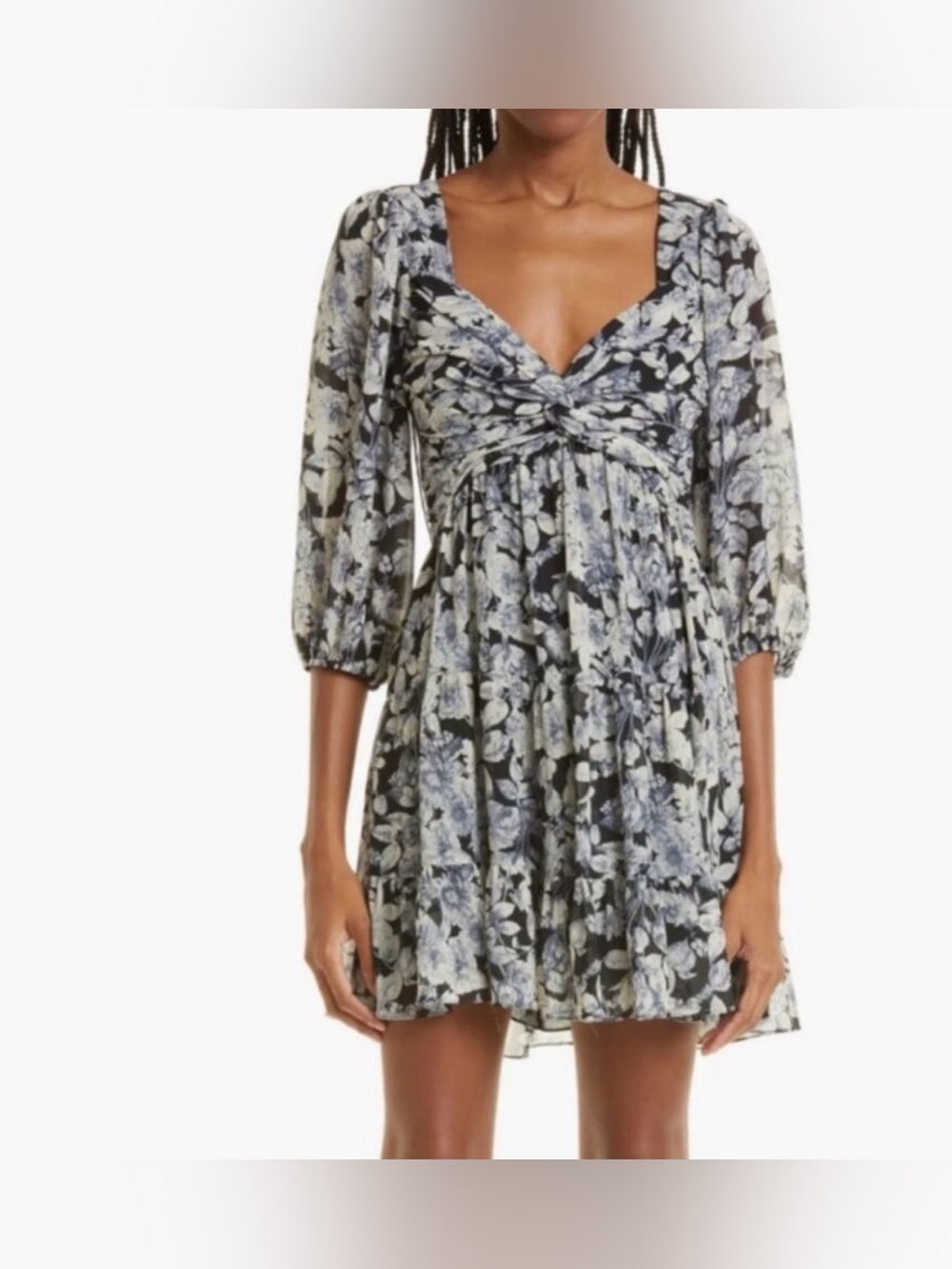 Cinq A Sept Harlie Floral Balloon Sleeve Mini Dress 2 Excellent Condition
